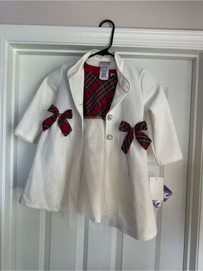 Blueberi NWT White Holiday Coat with Red Plaid Accent Formal Dress